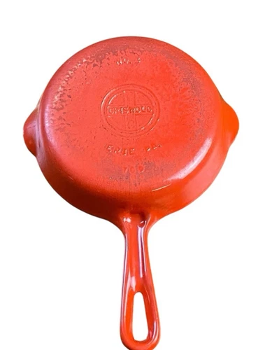 VTG 7" Griswold No 3 Enameled Cast Iron Skillet Red Cream Erie PA Logo