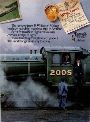 Dewar's White Label Scotch Whisky Vintage Magazine Ad Steam Train 1980s