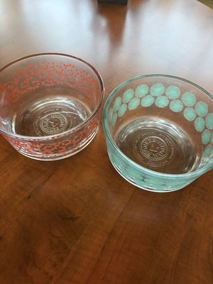 Pioneer Woman 3-1/2C Microwavable Glass Serving Bowls Set Of 2 Geometric Designs