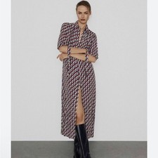 Zara multi geometric midi button front shirt dress M