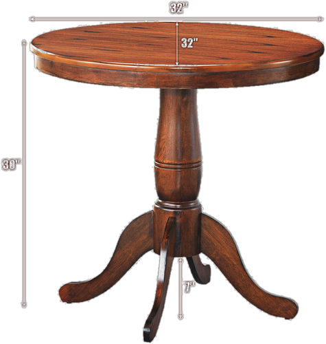 Round Classical Style Walnut Color Solid Wood Base Table 30'' x 32" - Picture 14 of 16
