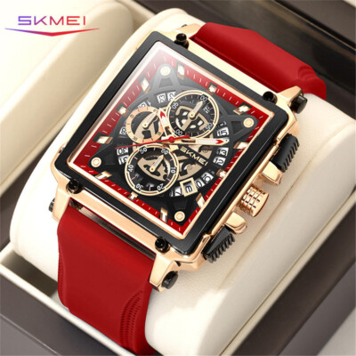 SKMEI Men Rectangle Watch Fashion Chronograph Wristwatch Boy Girl Sport Watches