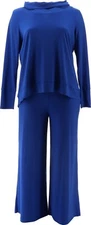 Attitudes Renee COmo Jersey Pull Over& Wide Leg Pants Lagoon Blue L NWOT (378)