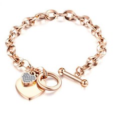 Women Jewelry Love Heart Rose Gold Stainless Steel Charm Wrist Chain Bracelets