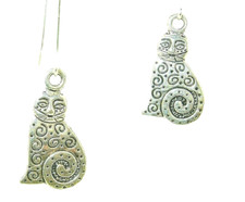 New Grinning AIW Cheshire Cat Silver-tone Drop Dangle Earrings 1-3/4" Long