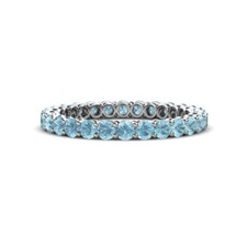 Sterling Silver 925 Aquamarine Brilliant-Cut Round 2mm Full Eternity Band Ring