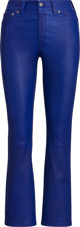 Polo Ralph Lauren 女式蓝色羊皮皮革短喇叭裤,全新带标签