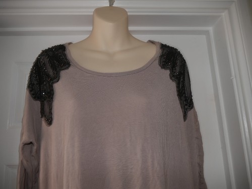 Light Brown Top Bead Sequin Detail Size S UK 10-12 H&M Blouse Ladies Party - Picture 2 of 23