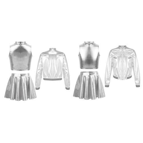 Kids Girl's Crop Top With Skirt Sport Dance Outfit Cheerleading Tracksuit Jazz - Picture 52 of 63