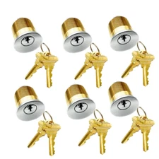 6PCS Brass Mortise Door Cylinder Locks 1 1/4" Replacement Lock Mortise Cylinder