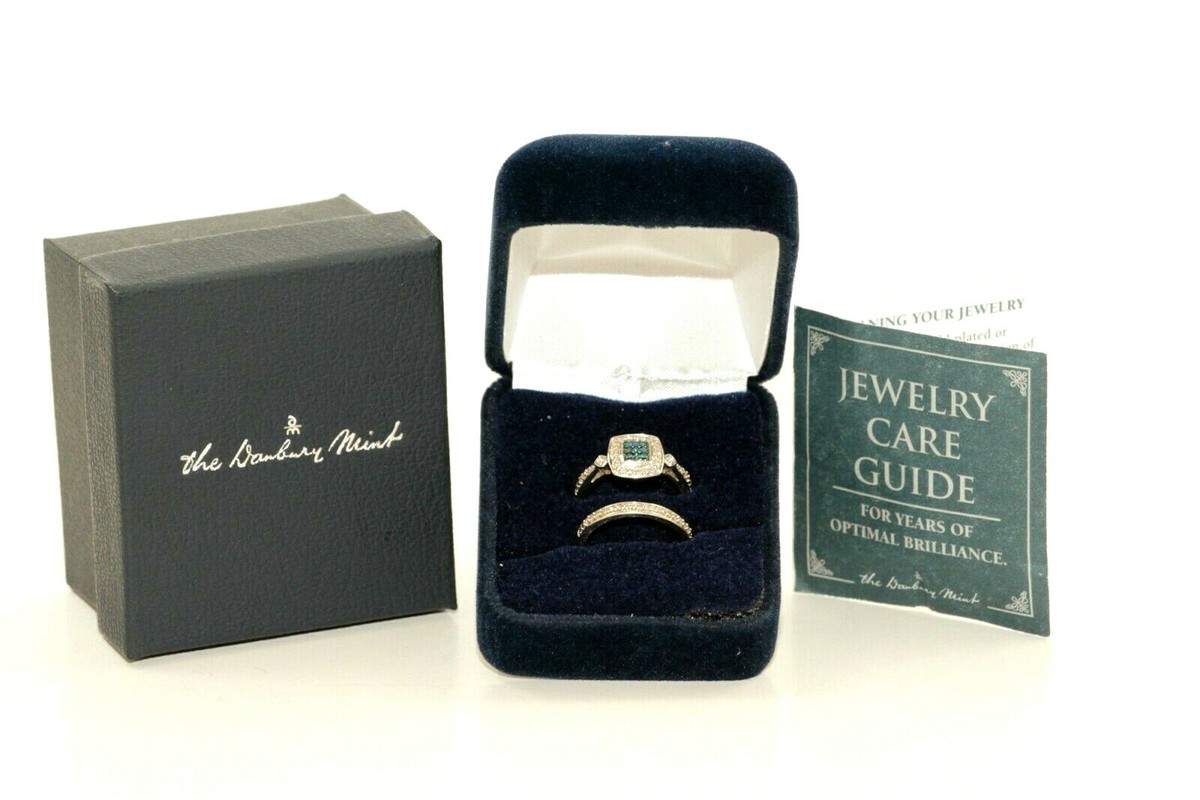 The Danbury Mint Blue Diamond 925 Silver Bridal Engagement Ring Set Size
