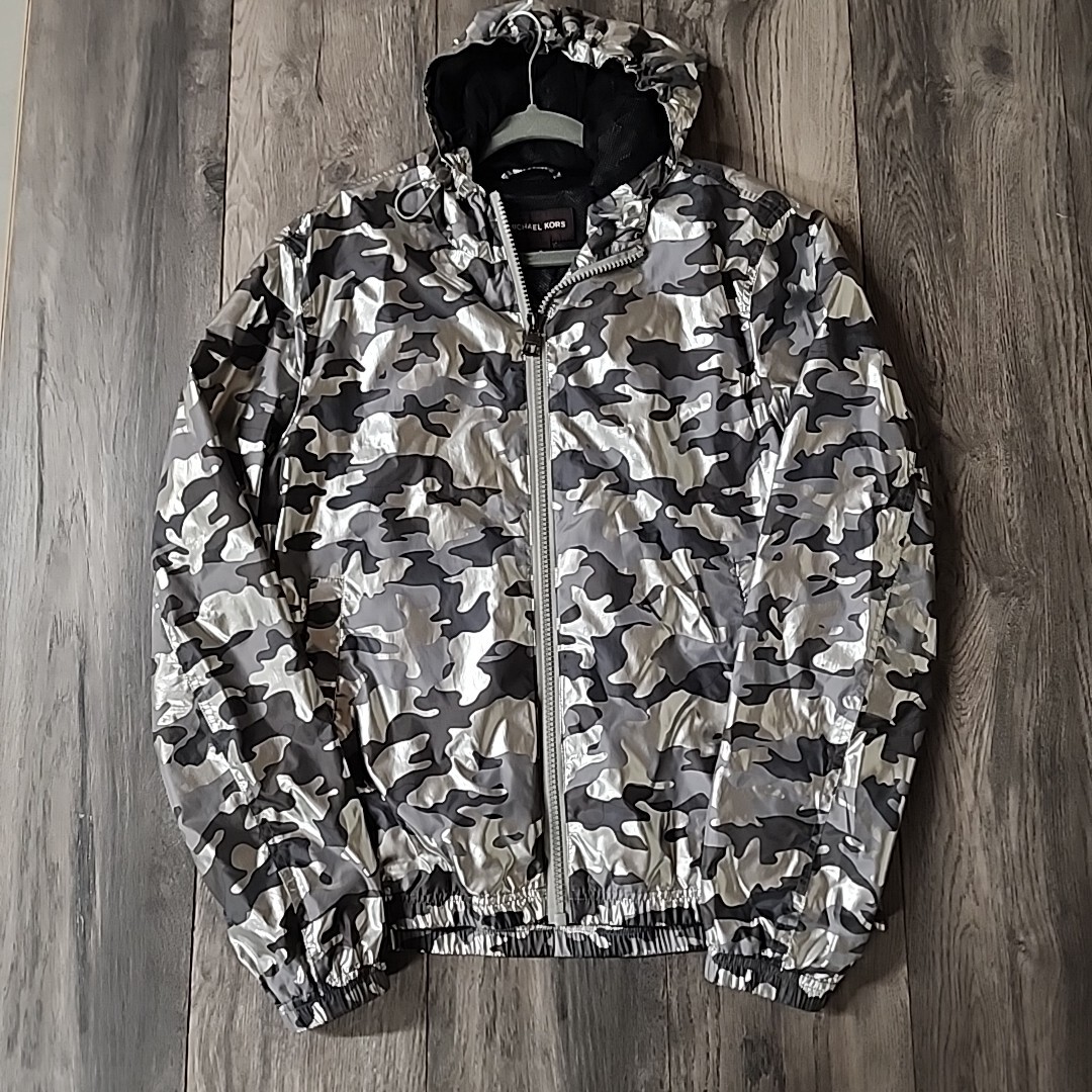 Michael Kors Mens Silver Camo Windbreaker Jacket Size M | eBay