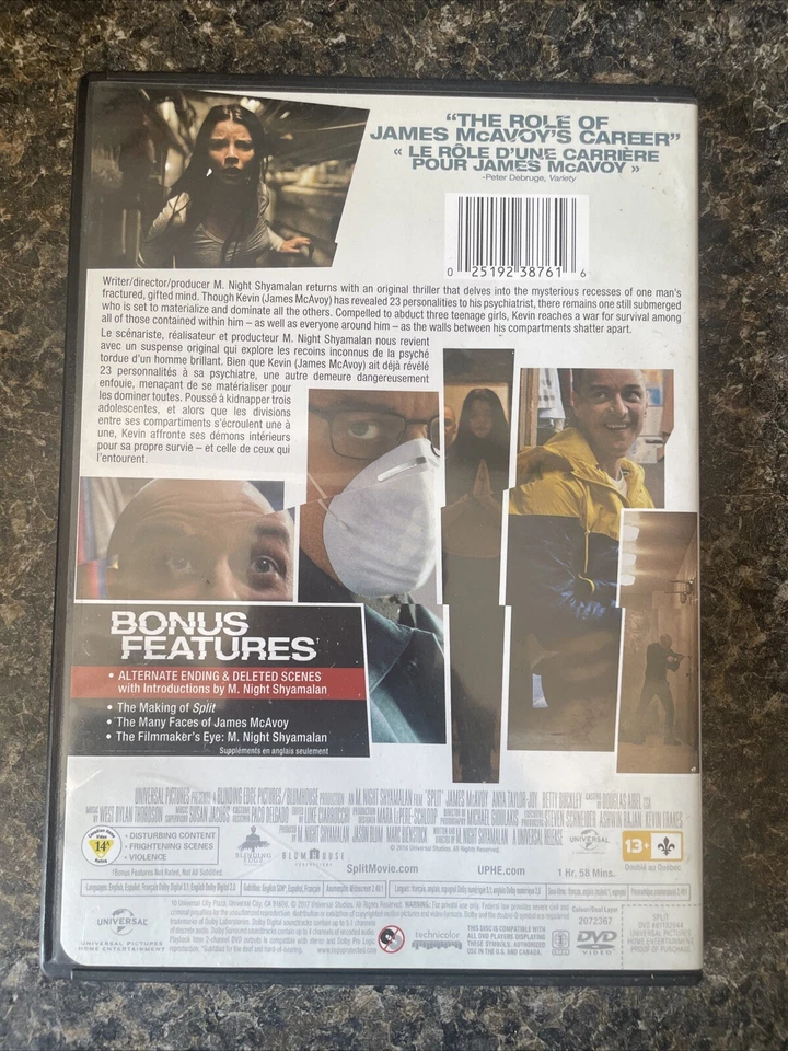 SPLIT (BILINGUAL) (DVD) Tested Movie Plays Great Complete James Mcavoy - Image 2 of 3