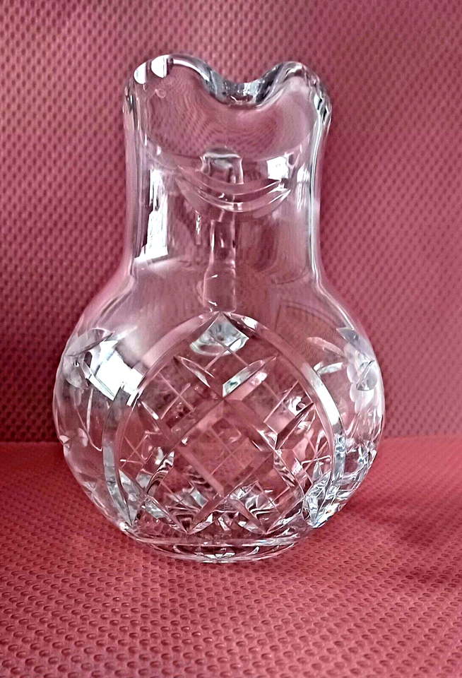 Vintage Small Water Pitcher, cut glass, Frosted Flowers and Deep Cut