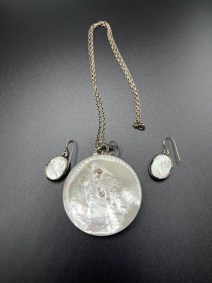 O Paz Isreal 925 Esterlina Madreperla Concha Colgante Collar Pendientes De Colección Foto 3 de 4