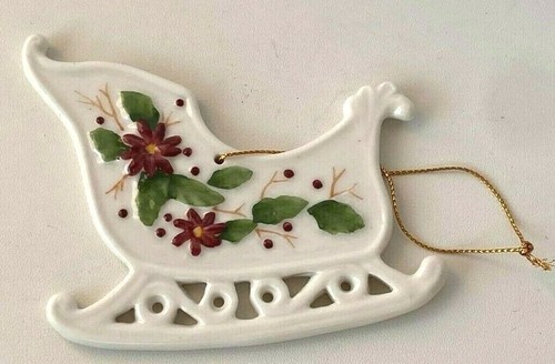 Christmas Sled Ornament Flat Porcelain - Picture 2 of 2