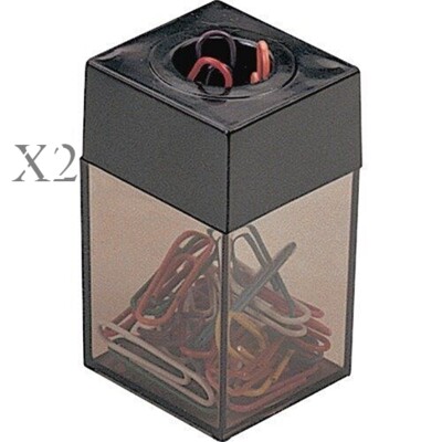 2x OIC Magnetic Paper Clip Dispenser - 2'' X 3''  - Smoke / Black +10 Clips