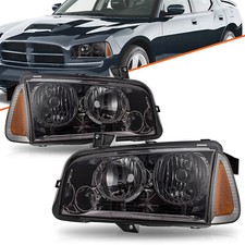For 2006 -2010 Dodge Charger Headlights Pair Smoke Amber Headlamps Left Right
