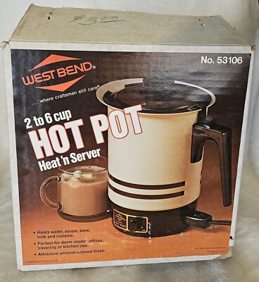 VTG WEST BEND 53106 HOT POT, 2-6 CUP, 36OZ., 600 WATTS 120V, BEIGE/DARK BROWN
