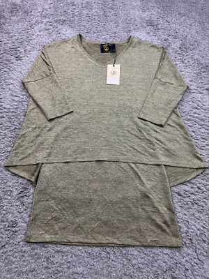 Vecceli Italy Tunic Top Women Small Olive Green Layered 3/4 Sleeve V Neck NWT