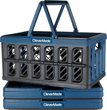 Collapsible Ocean Shopping Baskets 3PK - 24L Reusable Grocery Crates