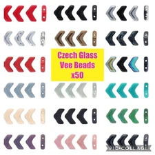 50 CzechMates Vee Beads 2 Hole Chevron Duo 4x10mm Specialty Artisan Jewelry