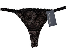 VINTAGE NWT Hillard Hanson Y2K Black Floral Lace Thong Panties 6/M Medium