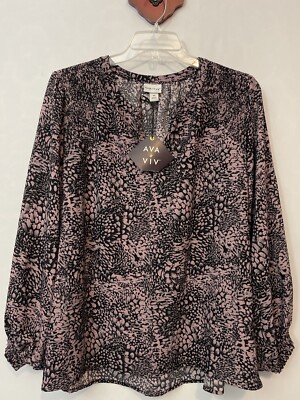 Ava Viv Womens 4x Purple Floral Vneck Long-Sleeved Flowy Blouse NWT! A3935
