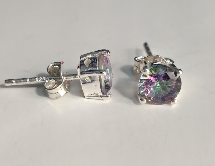 Pendientes de topacio místico redondos multicolor pendientes de plata de ley 925