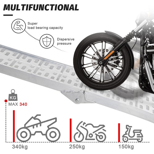 2.3M Portable 340KG Folding Loading Ramp Aluminium ATV Bike Motorcycle Trailer - Picture 4 of 12