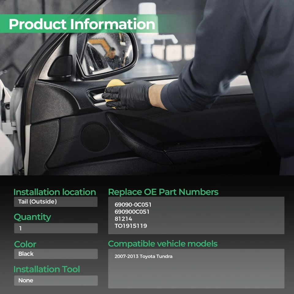 Manija de pestillo de puerta trasera negra texturizada con orificio para cámara trasera para Toyota Tundra Foto 2 de 4