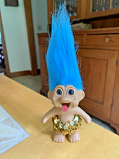 Vintage 1991 TNT Troll Teal Hair Eyes Nude with Wrap - Tongue Replaced - 4"