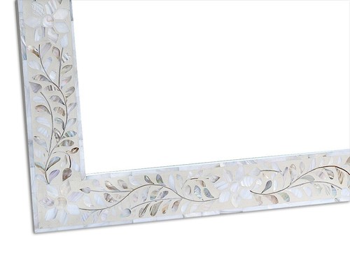 Mother of Pearl Inlay Floral Crested Mirror Ivory Color - Picture 4 of 4