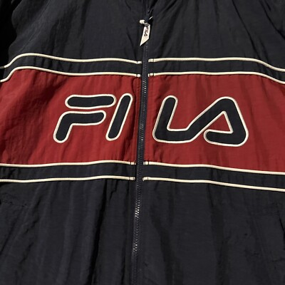 Vintage 90s FILA Puffer Jacket Mens XL Color block Embroidered