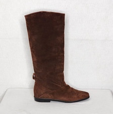 Jasmin Vintage Brown Suede Leather Boots Size 5.5M 3/4" Heels Square Toe