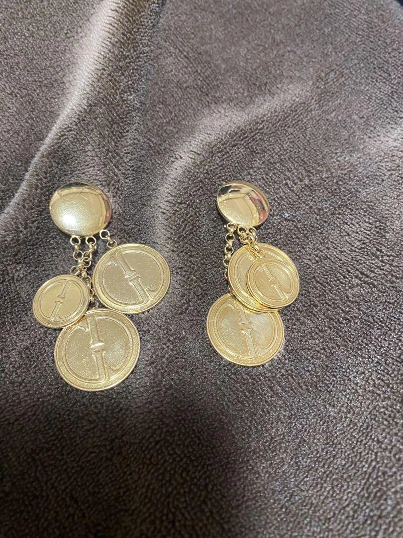 Boucles d'oreilles logo Gucci double G swing or clip sur chaîne accessoires rares