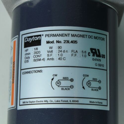 DAYTON PERMANENT MAGNET DC MOTOR 23l405 24 VDC, HELICAL SHAFT, 1/8 HP CW/CCW NEW - Picture 5 of 11