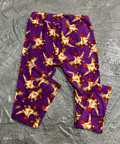 LULAROE Purple Cupid Heart Print Leggings - Picture 3 of 3