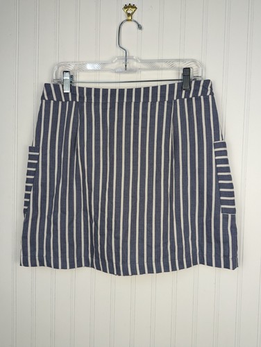 Altar'd State Women Button Up Front Tie Skirt Blue White Striped Pockets Size L - Picture 3 of 9