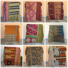 Indian Vintage Handmade Kantha Quilt Blanket Twin Size Floral Bedding Throw Boho