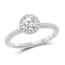 14kt White Gold Round Diamond Halo Bridal Wedding Engagement Ring 1 Ctw