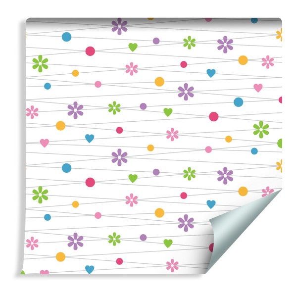 10M Vlies Tapete Rolle Kinderzimmer Blumen Herzen Punkte Xxl 1234-image