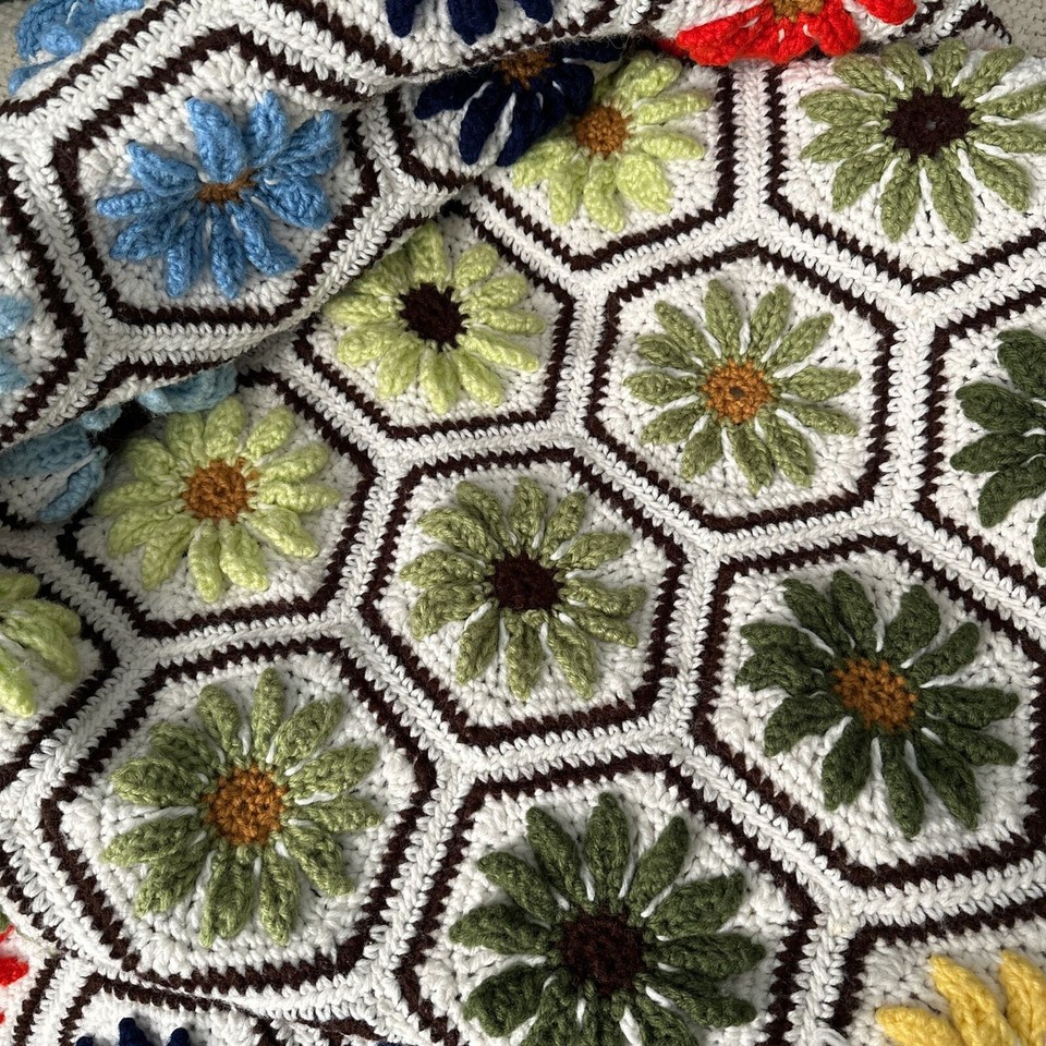 Vintage Flower Afghan Blanket XL 102" x 74" eBay