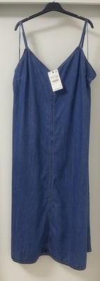 ZARA BLUE Z1975 V-NECK COTTON LYOCELL BLEND STRAPPY MIDI SOFT DENIM DRESS XXL