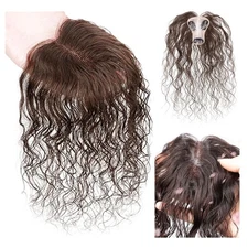 Short Fluffy Curly Wavy Hair Clip in Real Human Hair Topper  Wiglet for Women