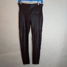 Spanx Leggings Women XL Black w Purple Base Pull On Faux Leather Wide Waist Goth