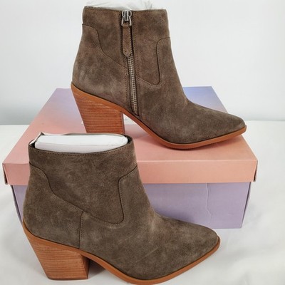 Lisa Vicky Womens 6.5M Key-V Suede Ankle Boots Stacked Heel DK Olive New In Box