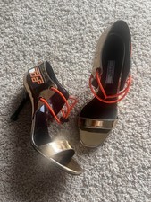 Prada Leather d'Orsay High-Heel Sandals gold 36 Logo Elastic Metallic Gold