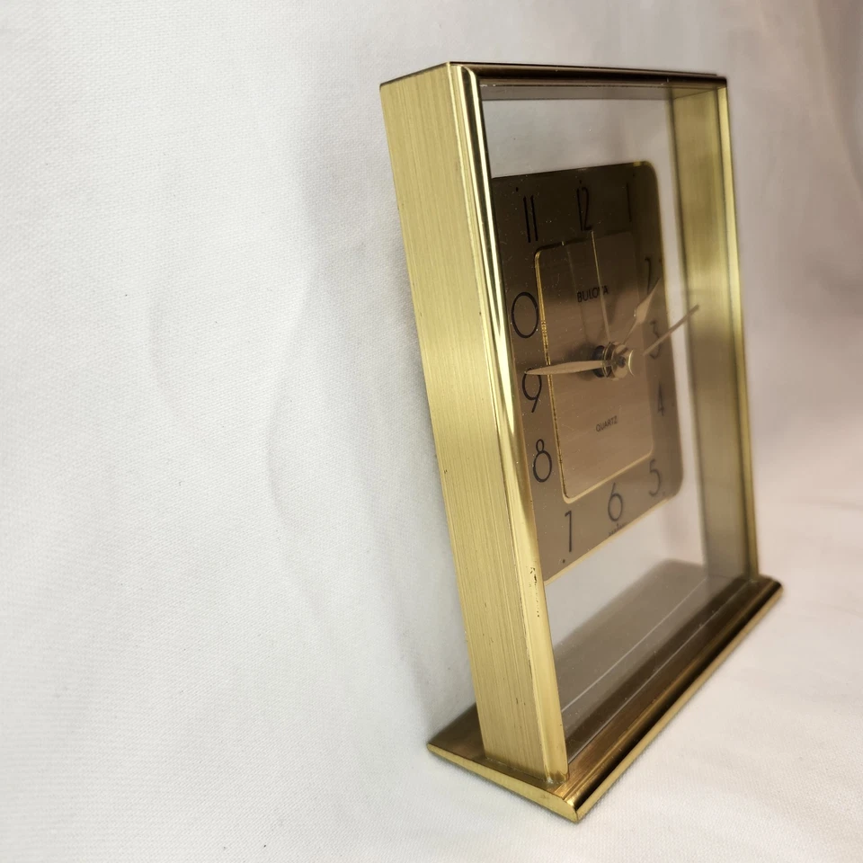 BULOVA Gold Brass Finish Quartz Alarm Desk Clock B 1980 Vintage  - Image 4 of 4