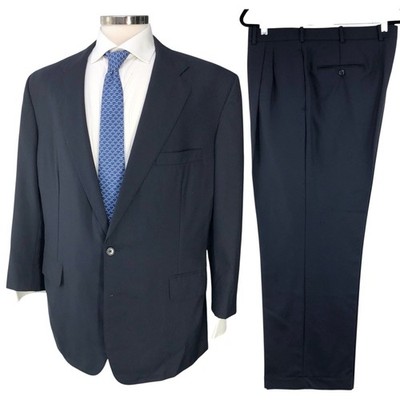 Tom James Suit Mens 44R Navy Two Button Double-Vented Pleated Pants Classic